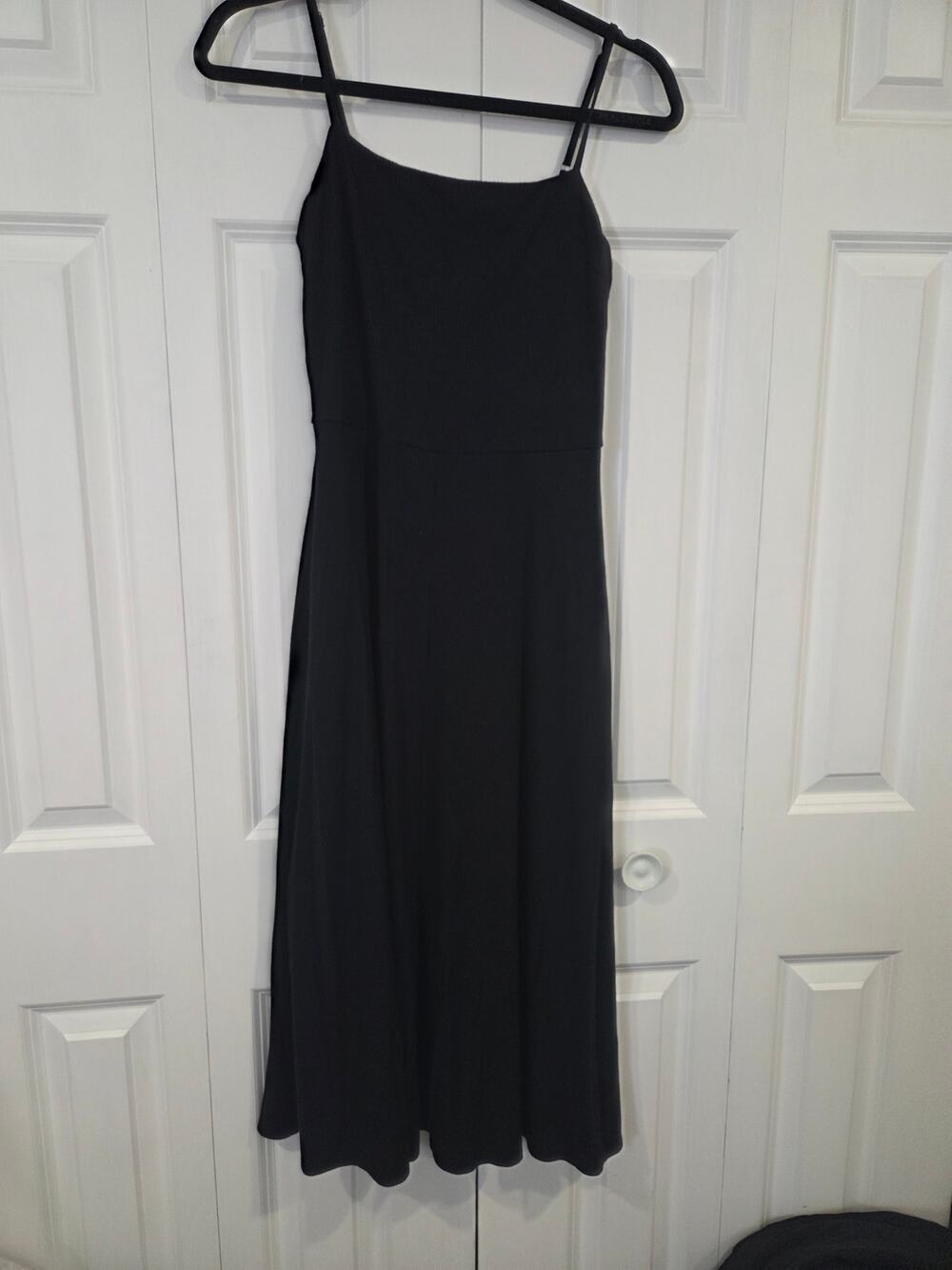 Gap Square Neck Spaghetti Strap Midi Dress Fit and Flare Black Medium